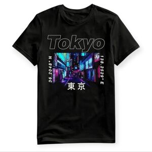 Romwe Black Tokyo Graphic T-Shirt